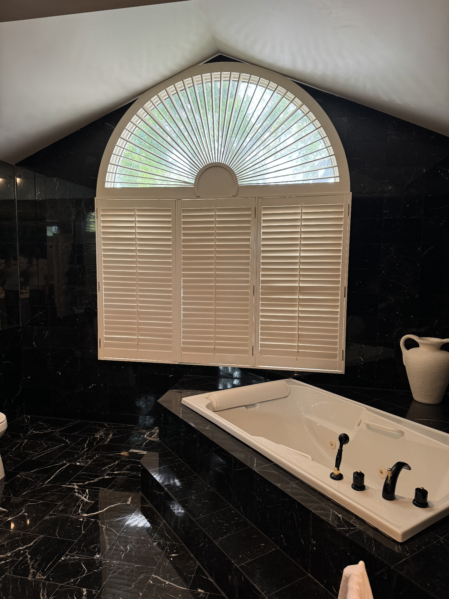 Custom walnut double vanity with marble counter in a Richmond Hill bathroom remodel