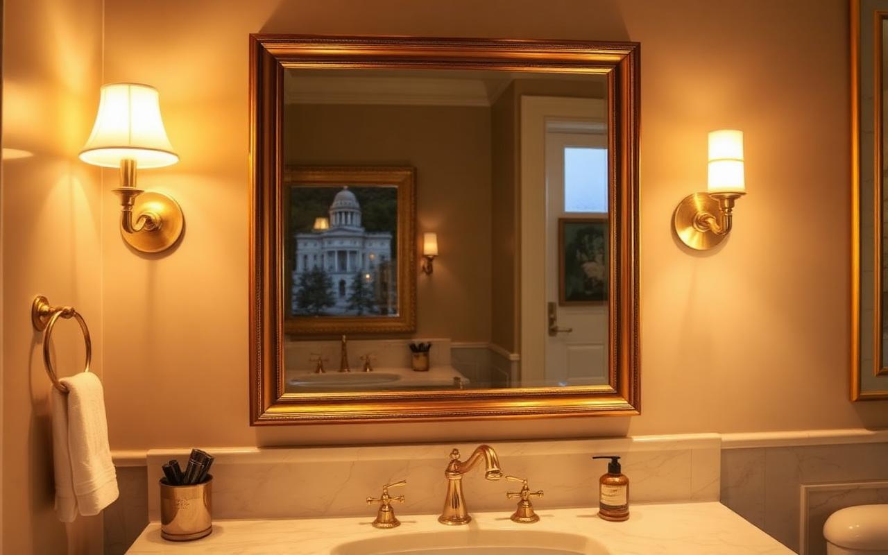 Brass sconces and mirror detail in a luxury Richmond Hill bathroom remodel