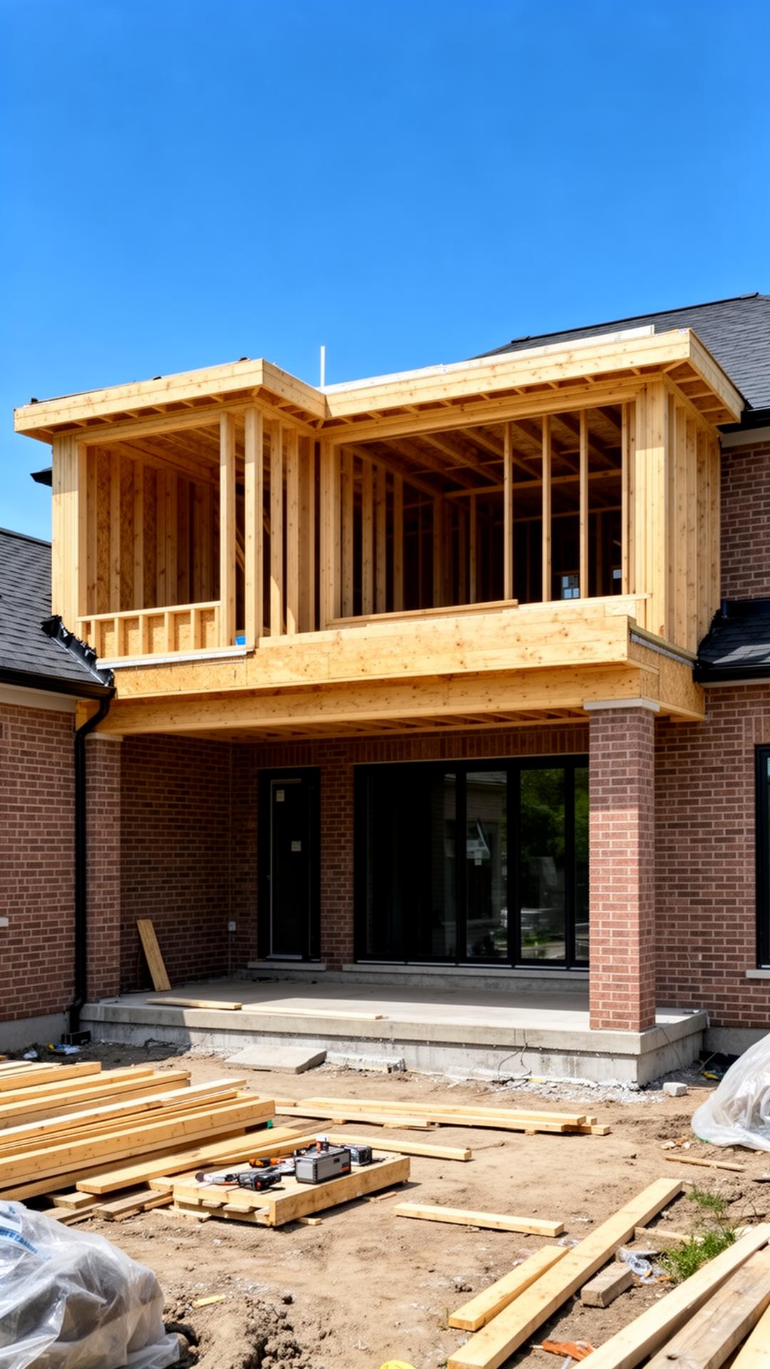 Second-storey home addition framed over an existing Richmond Hill home
