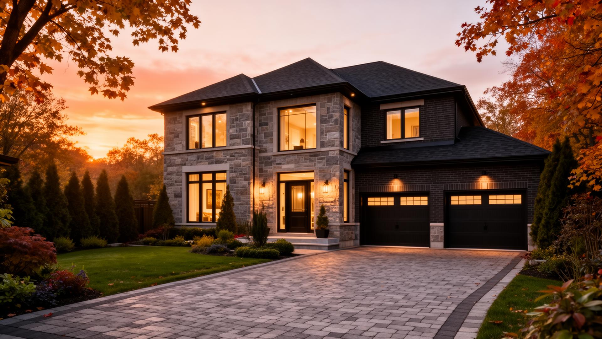 Renovated executive home exterior at sunset in Richmond Hill, Ontario