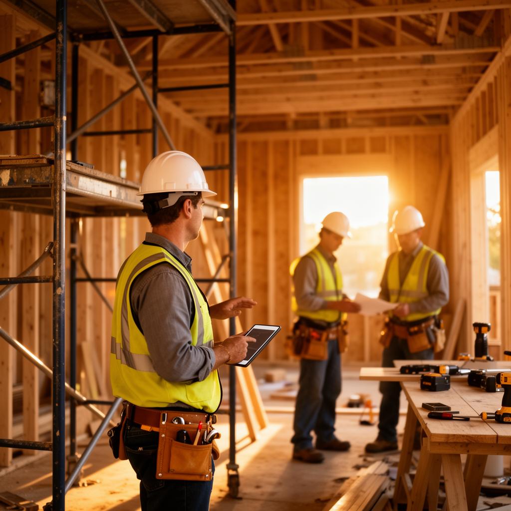 General contractor coordinating trades on a residential build.